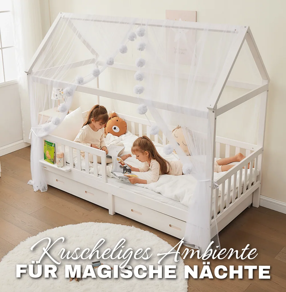 Alavya Home Deko-Set XL 150x340 cm Musselin Bio-Baumwolle - 3er-Set, Weiß