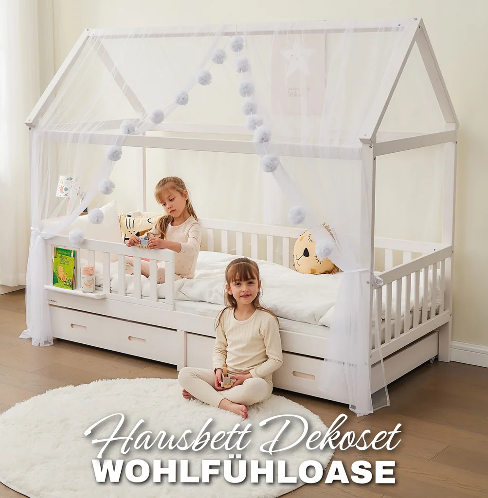 Alavya Home Deko-Set XL 150x340 cm Musselin Bio-Baumwolle - 3er-Set, Weiß