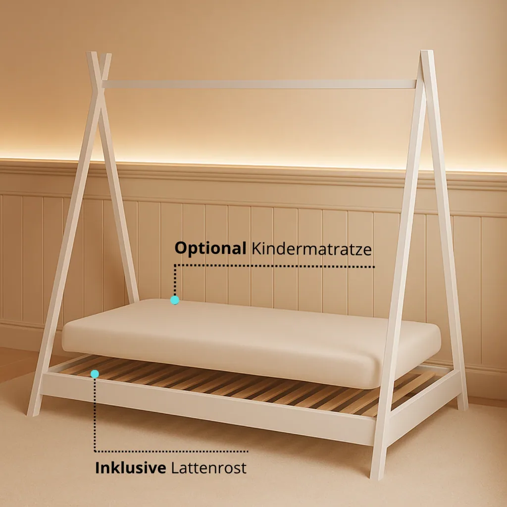 Alavya Home TIPI Kinderbett LUNA 70x140 cm Buche - Weiß
