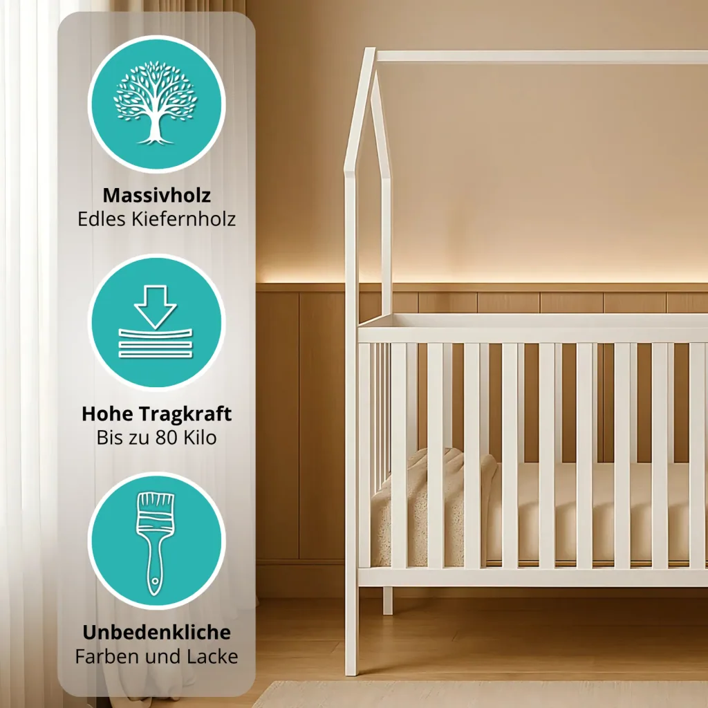 Alavya Home Babybett ELLA 70x140 cm Kiefer - Weiß