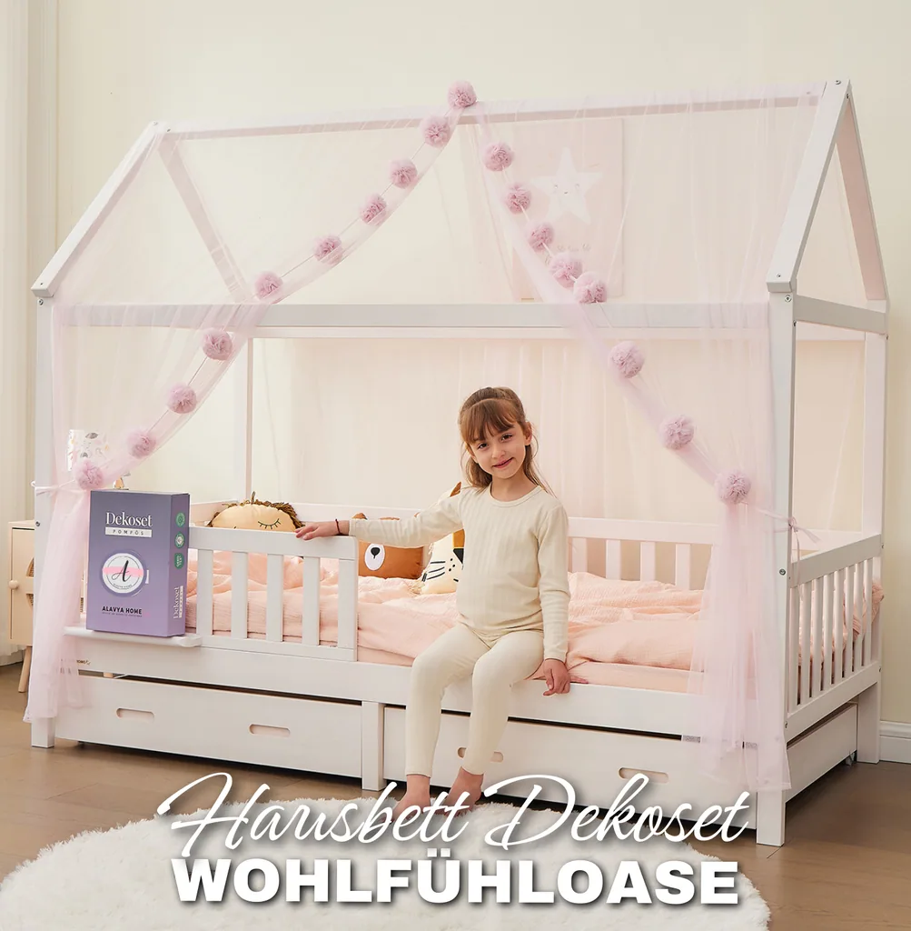 Alavya Home Deko-Set XL 150x340 cm Musselin Bio-Baumwolle - 3er-Set, Rosa