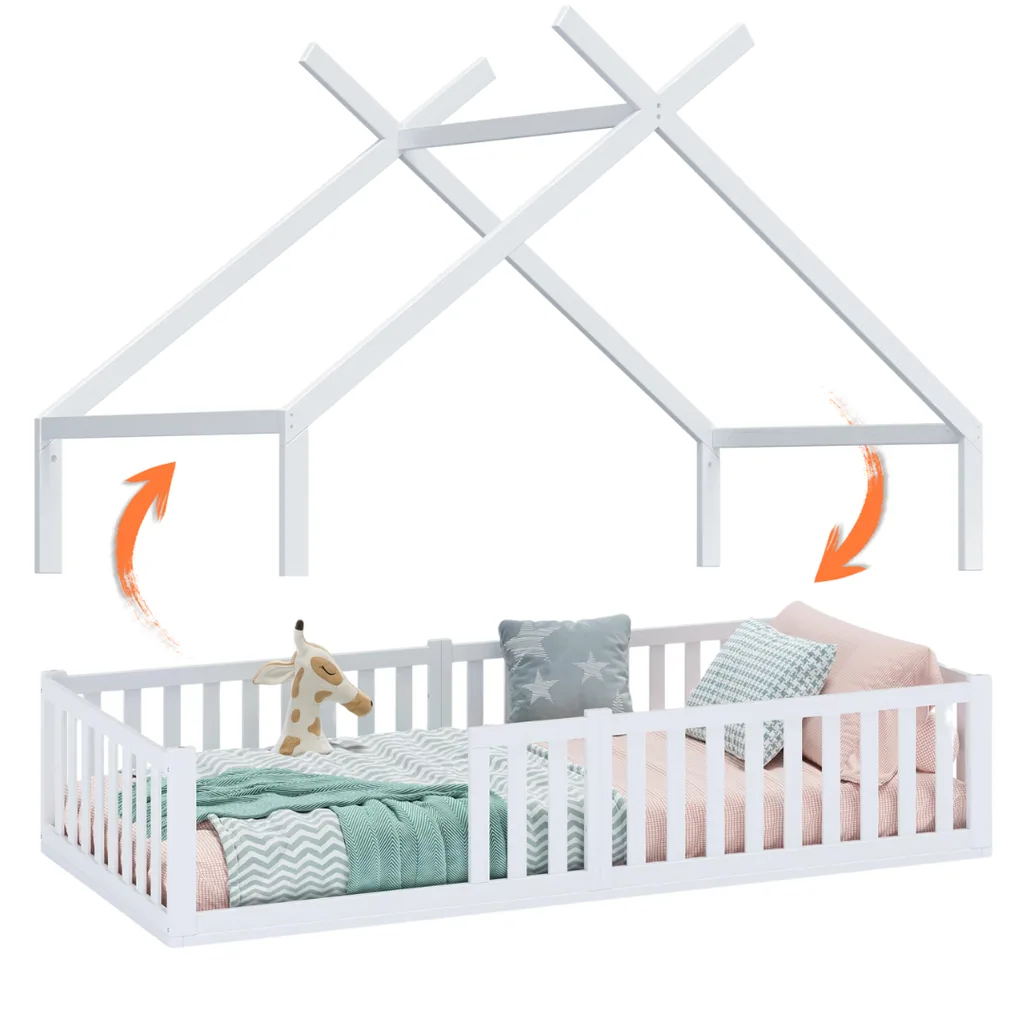 Alavya Home Dachaufsatz Dach 1 für Bodenbett TITAN 80 x 160 cm aus Buche Weiß – nur Dach, ohne Bett