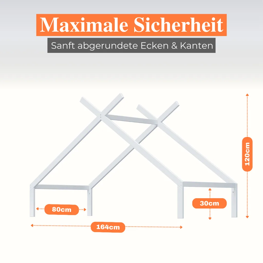 Alavya Home Dachaufsatz Dach 1 für Bodenbett TITAN 80 x 160 cm aus Buche Weiß – nur Dach, ohne Bett