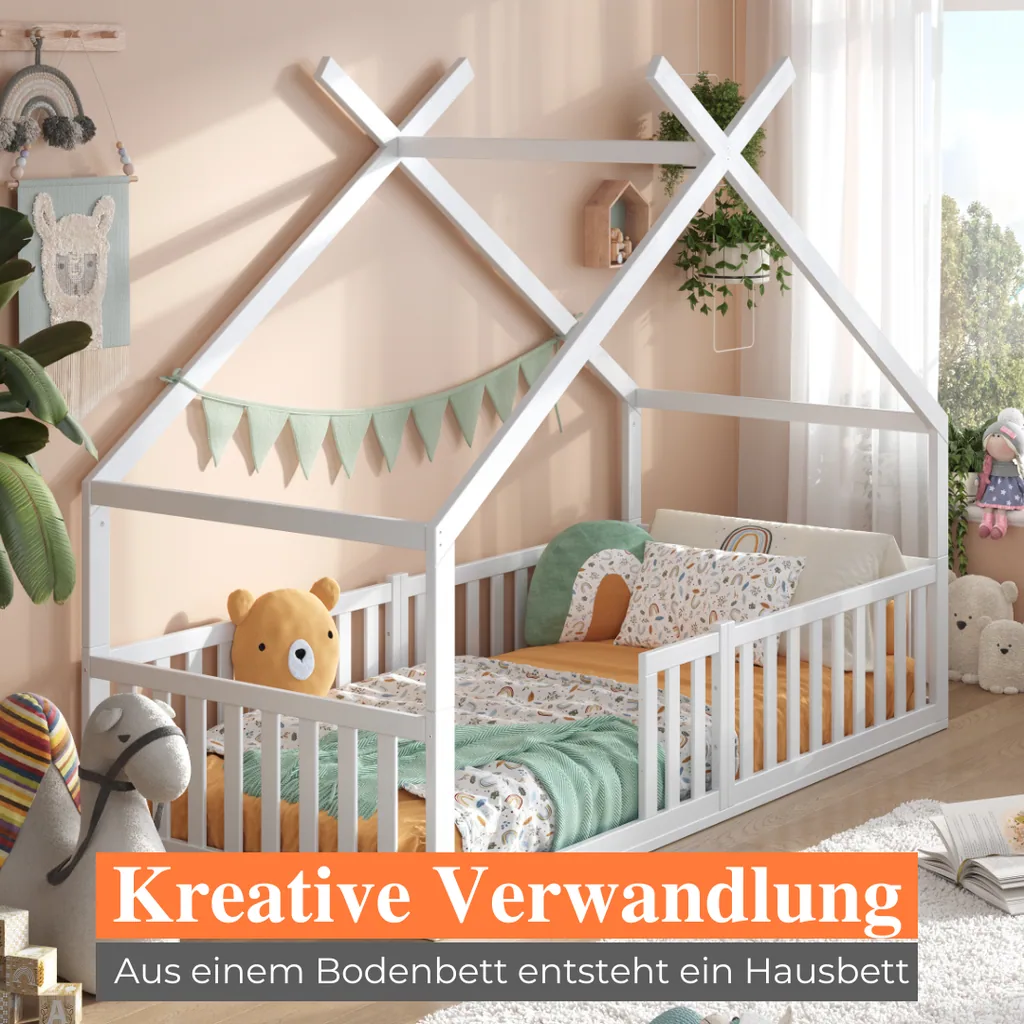 Alavya Home Dachaufsatz Dach 1 für Bodenbett TITAN 80 x 160 cm aus Buche Weiß – nur Dach, ohne Bett