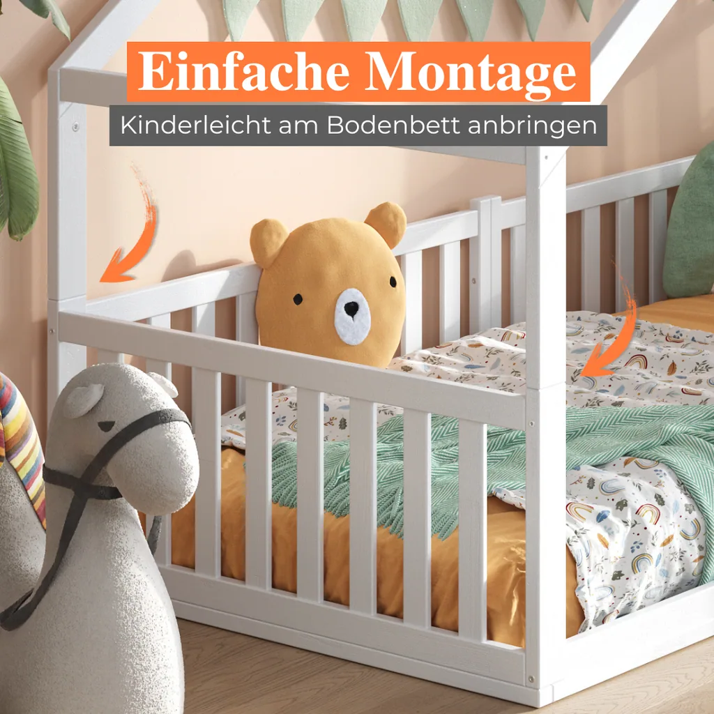 Alavya Home Dachaufsatz Dach 1 für Bodenbett TITAN 80 x 160 cm aus Buche Weiß – nur Dach, ohne Bett