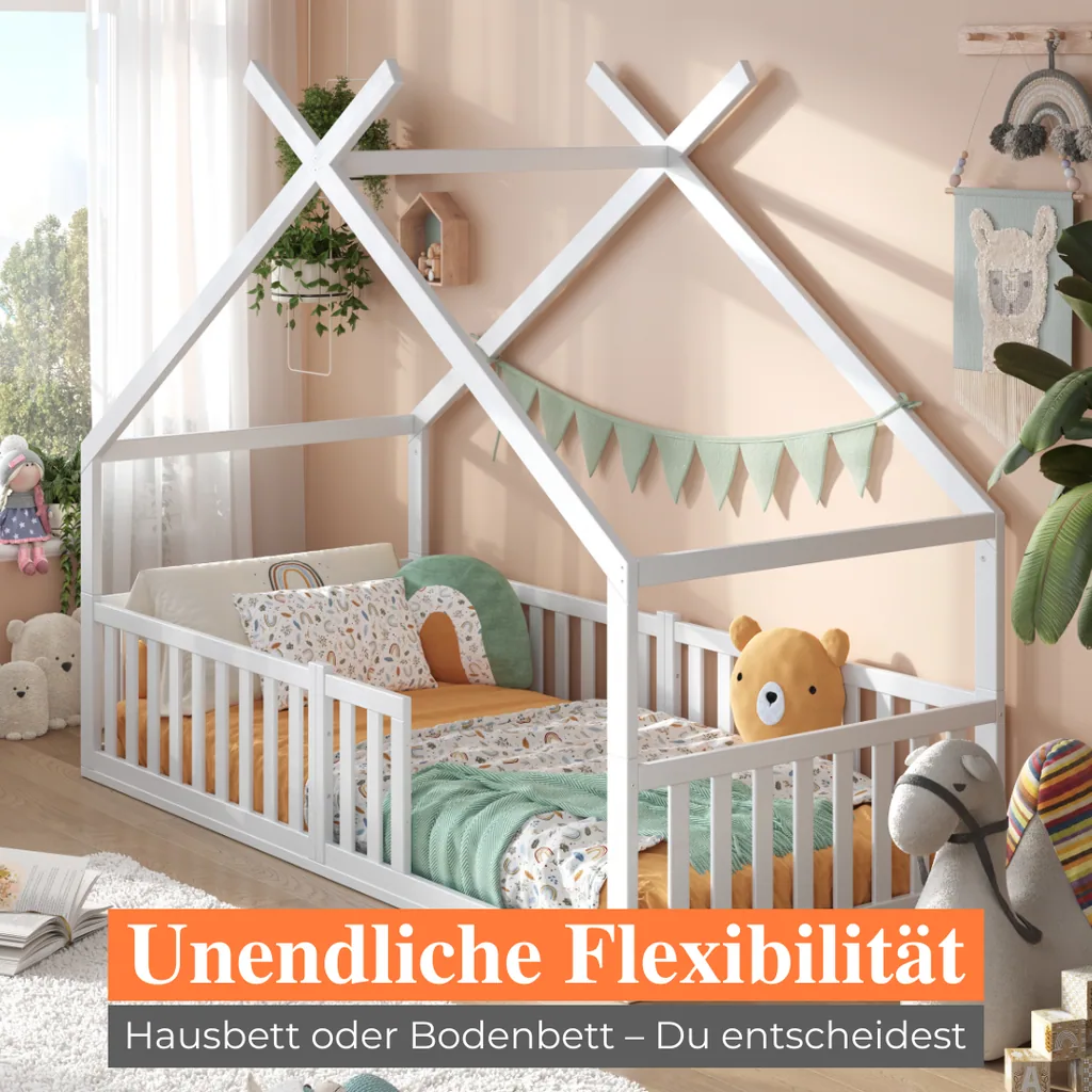 Alavya Home Dachaufsatz Dach 1 für Bodenbett TITAN 80 x 160 cm aus Buche Weiß – nur Dach, ohne Bett
