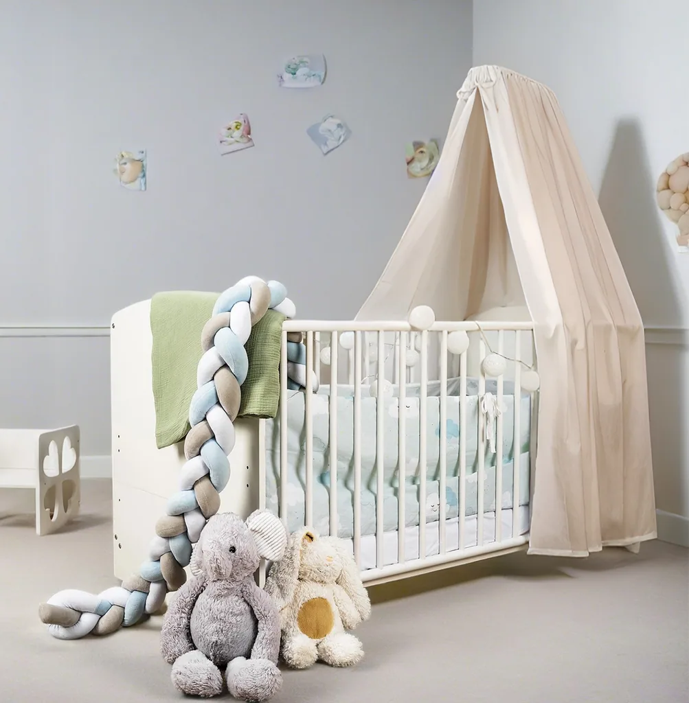 Alavya Home Babybett Betthimmel mit Himmelstange 150x240 cm Bio-Baumwolle - Beige
