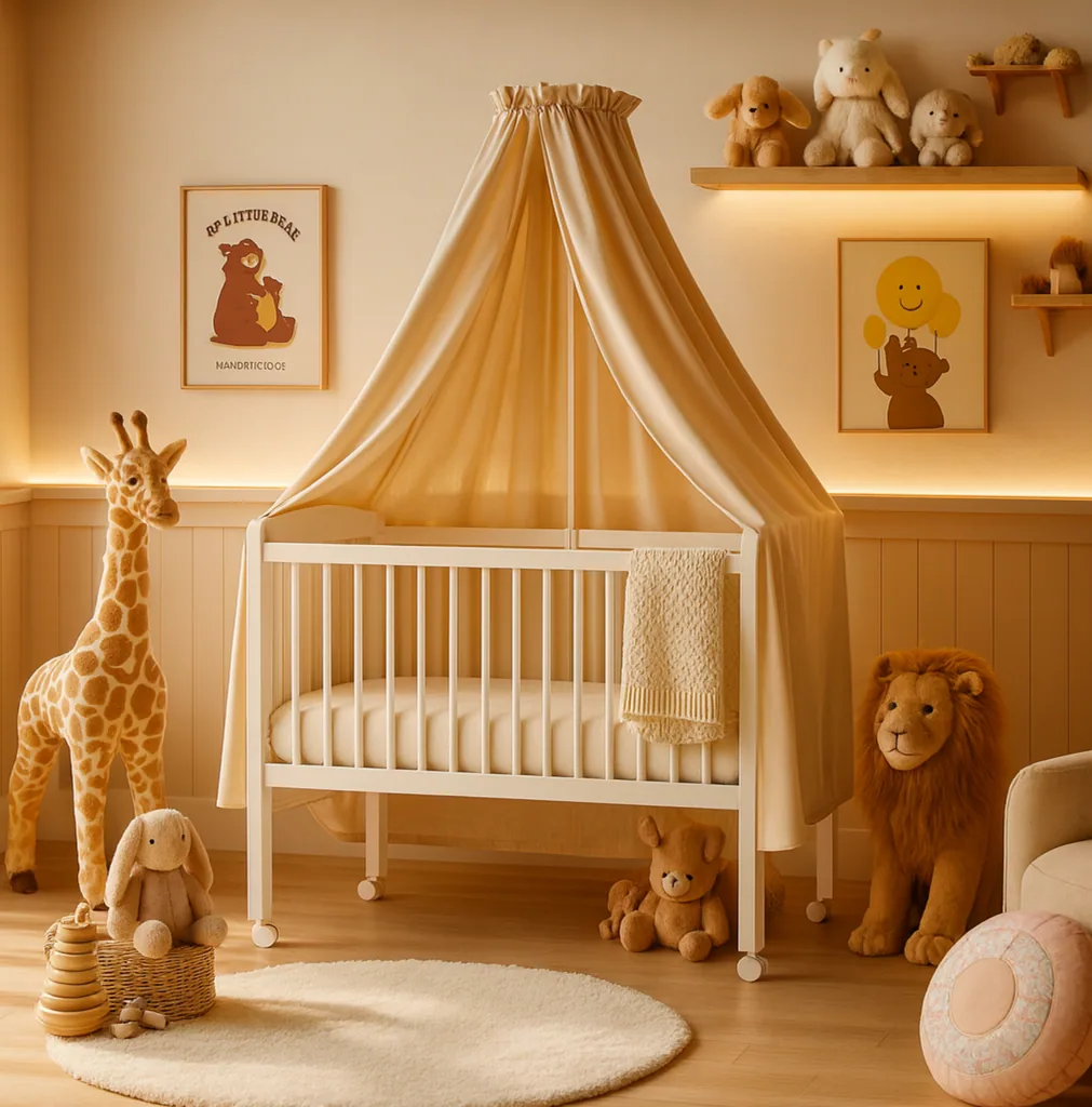 Alavya Home Babybett Betthimmel mit Himmelstange 150x240 cm Bio-Baumwolle - Beige