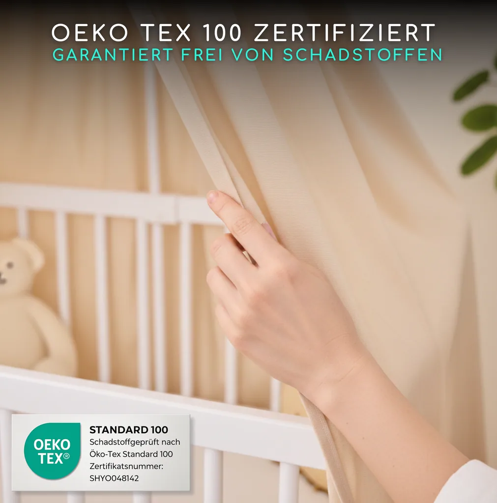 Alavya Home Babybett Betthimmel mit Himmelstange 150x240 cm Bio-Baumwolle - Beige