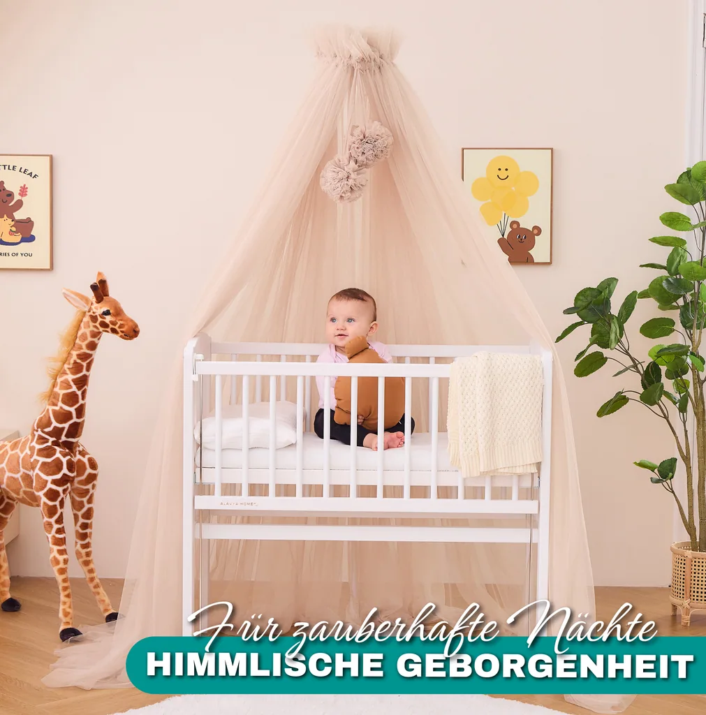 Alavya Home Betthimmel aus Tüll mit Pompons - Beige