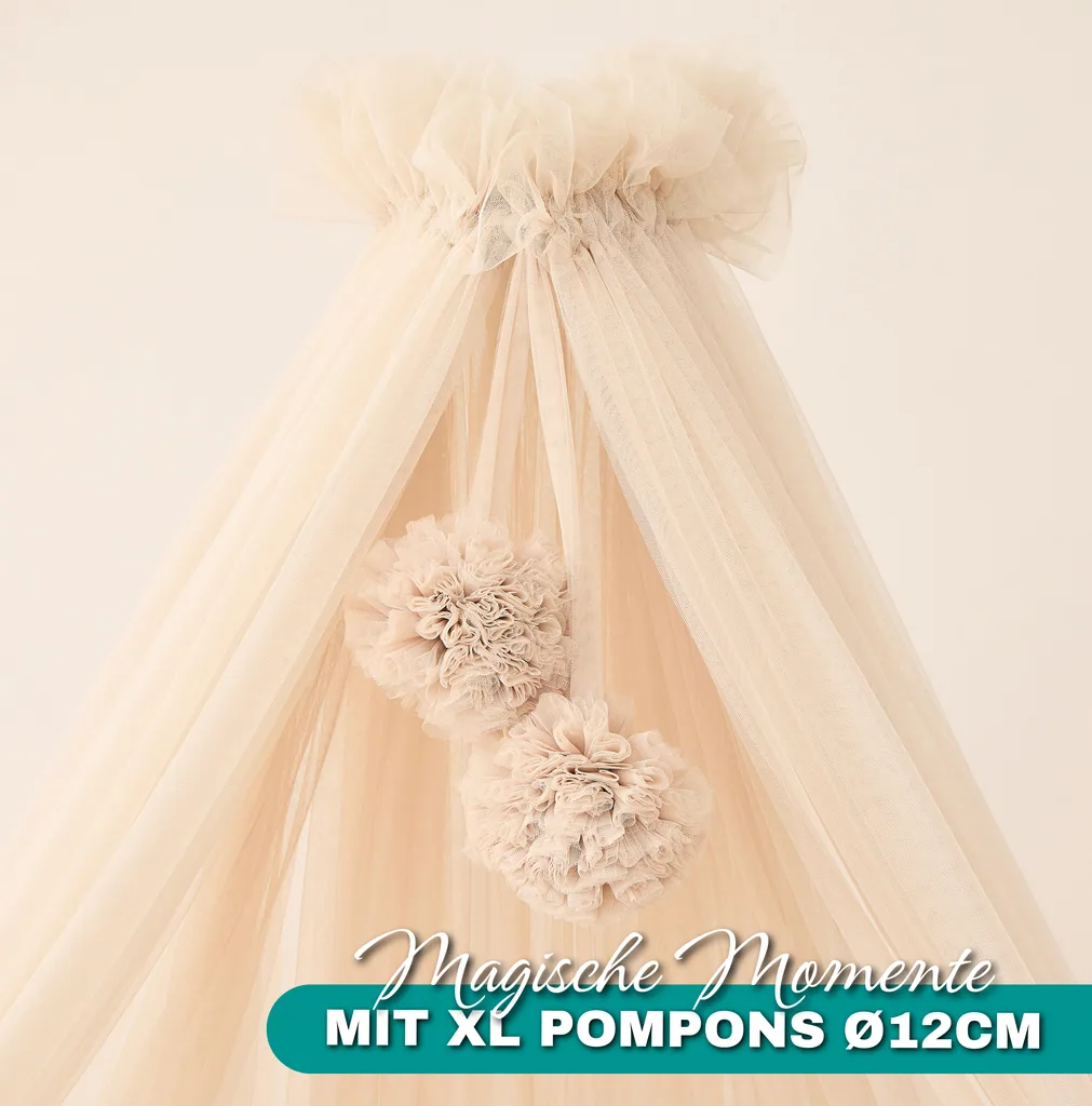 Alavya Home Betthimmel aus Tüll mit Pompons - Beige