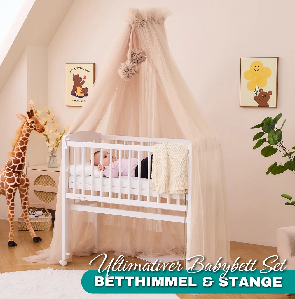Alavya Home Betthimmel aus Tüll mit Pompons - Beige
