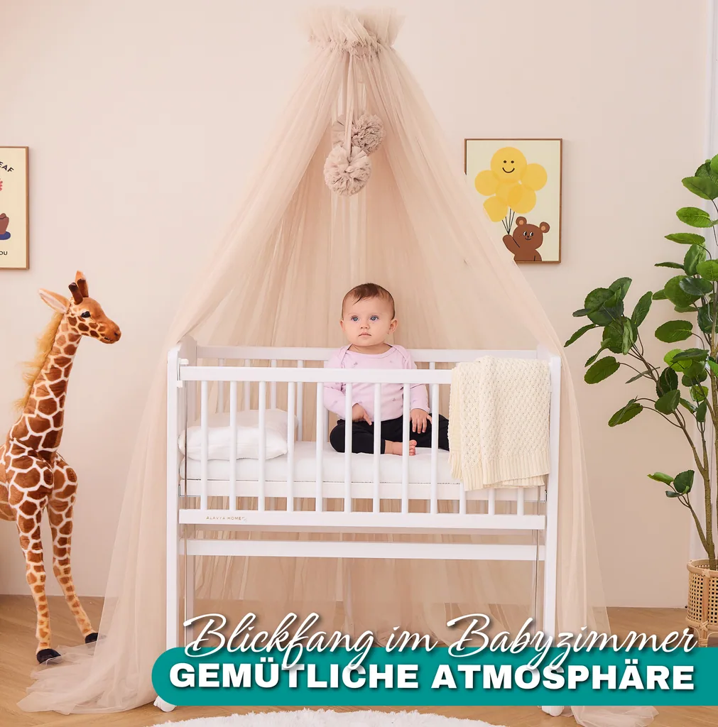 Alavya Home Betthimmel aus Tüll mit Pompons - Beige