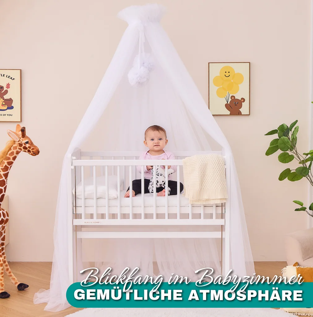 Alavya Home Betthimmel aus Tüll mit Pompons - Weiß