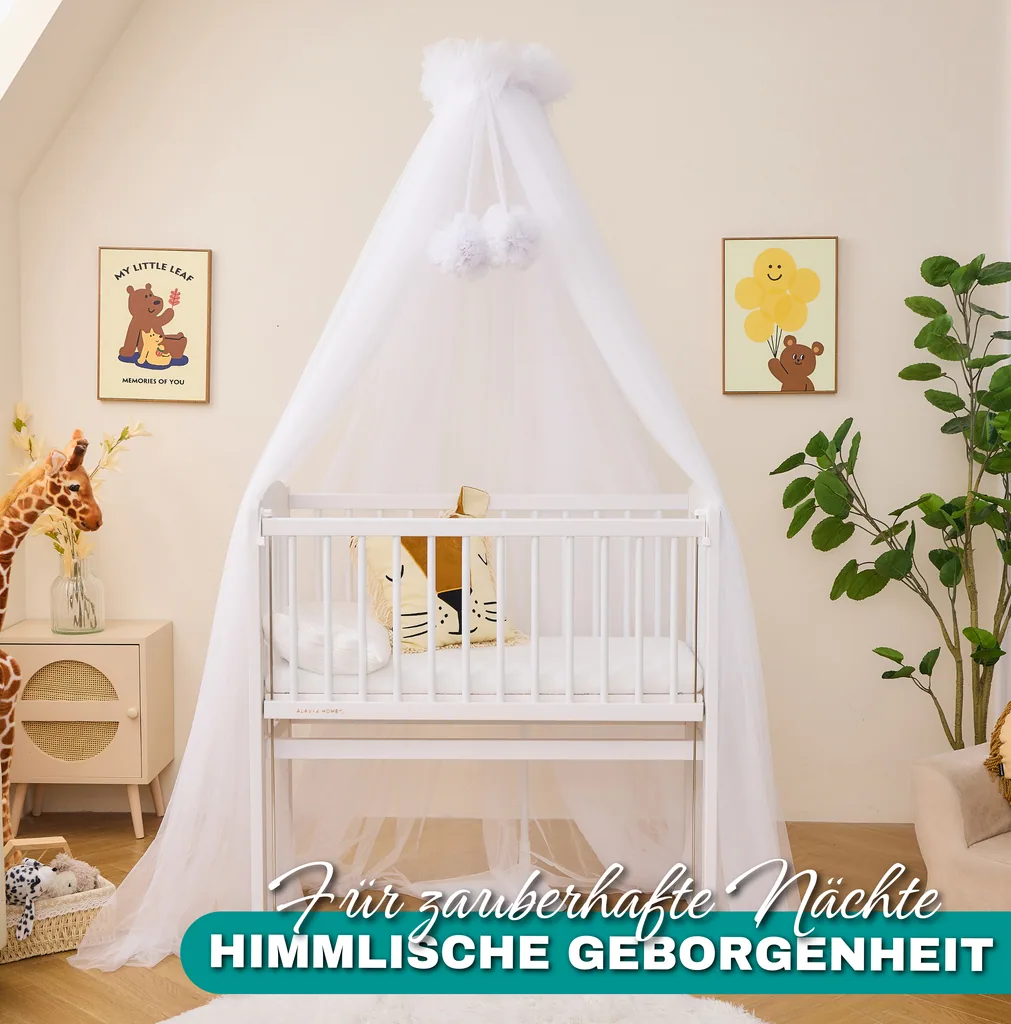 Alavya Home Betthimmel aus Tüll mit Pompons - Weiß