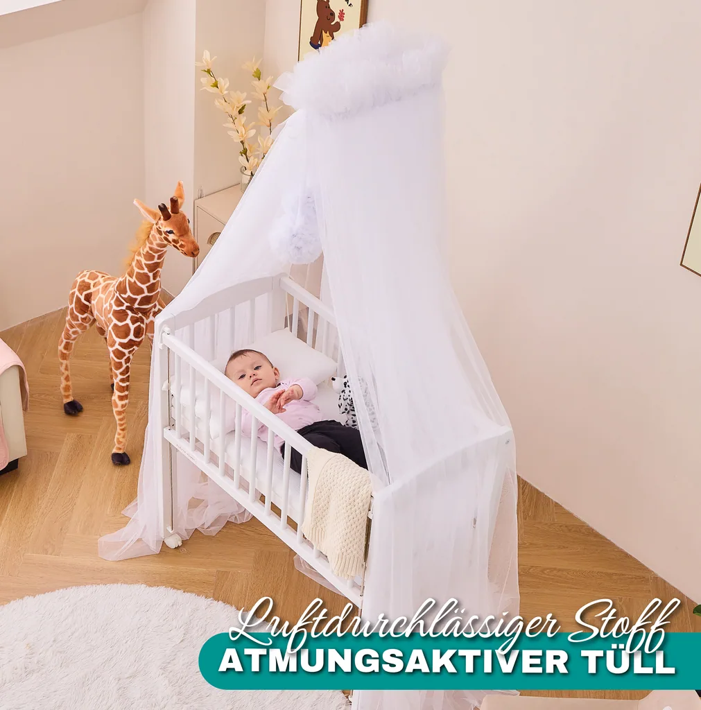 Alavya Home Betthimmel aus Tüll mit Pompons - Weiß