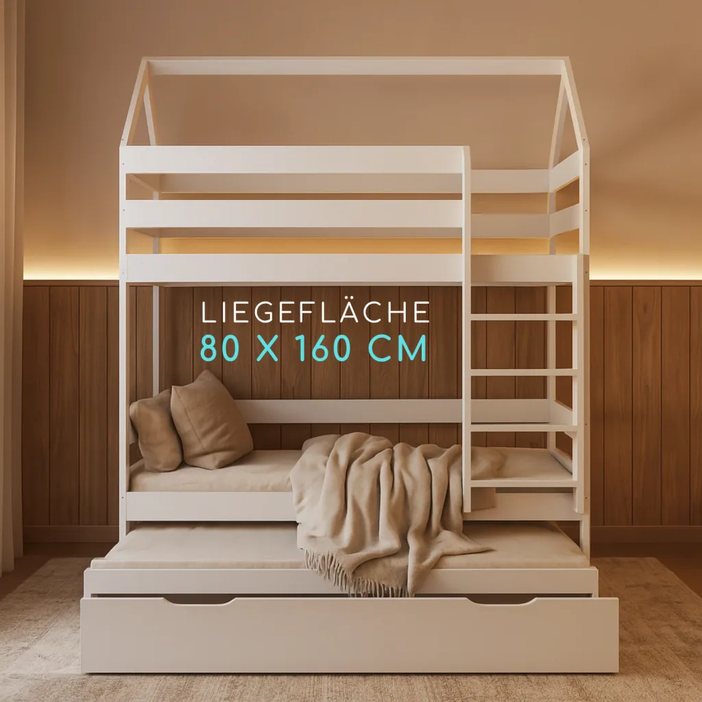 Alavya Home Etagenbett CASA mit Gästebett 80x160 cm Kiefer - Weiß
