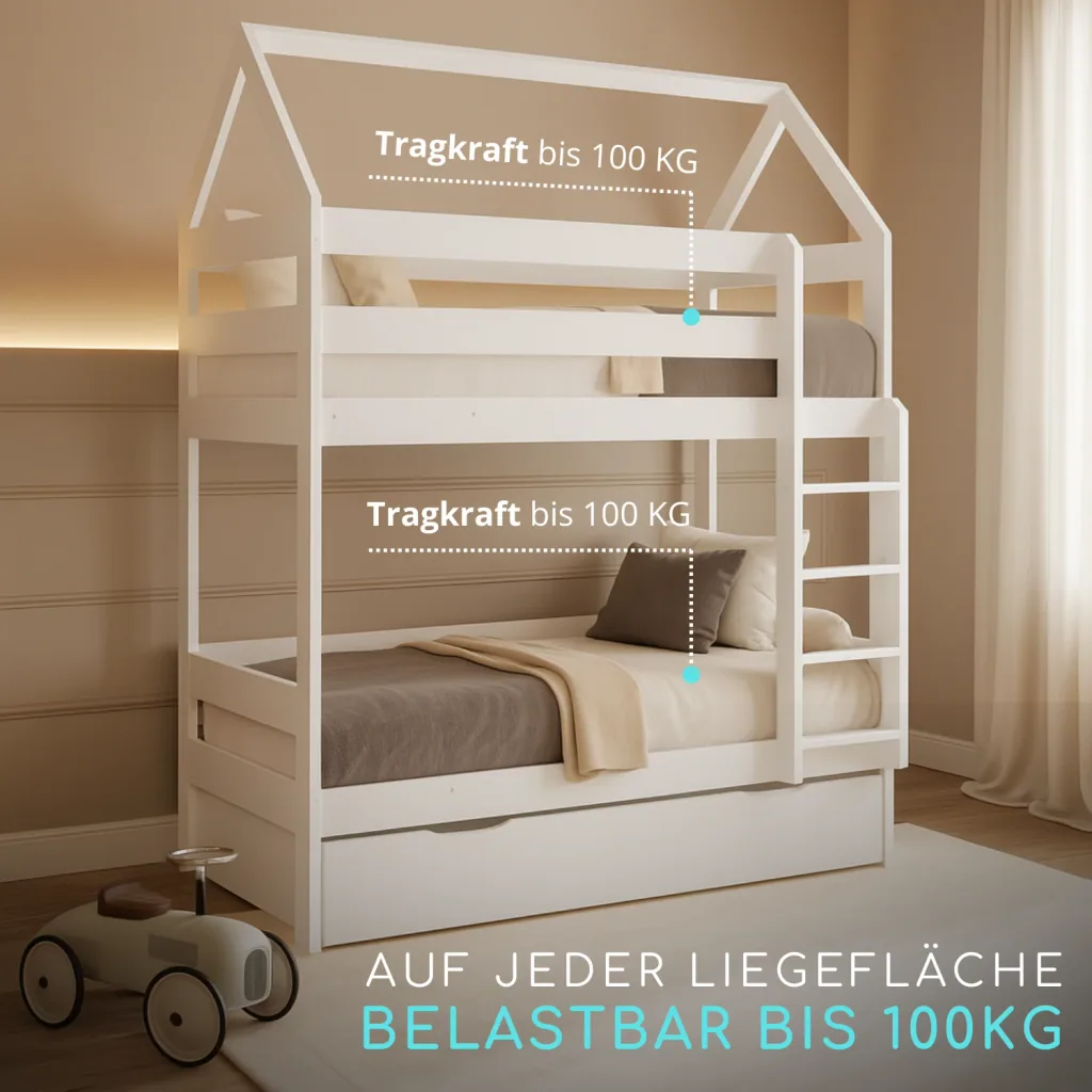 Alavya Home Etagenbett CASA mit Gästebett 80x160 cm Kiefer - Weiß