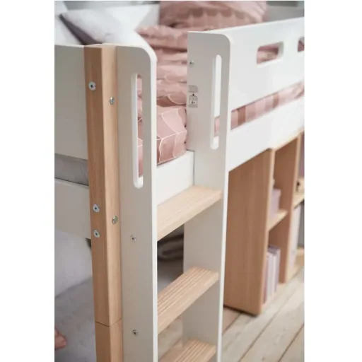 Flexa Nor halbhohes Bett Leiter senkrecht weiß / Eiche