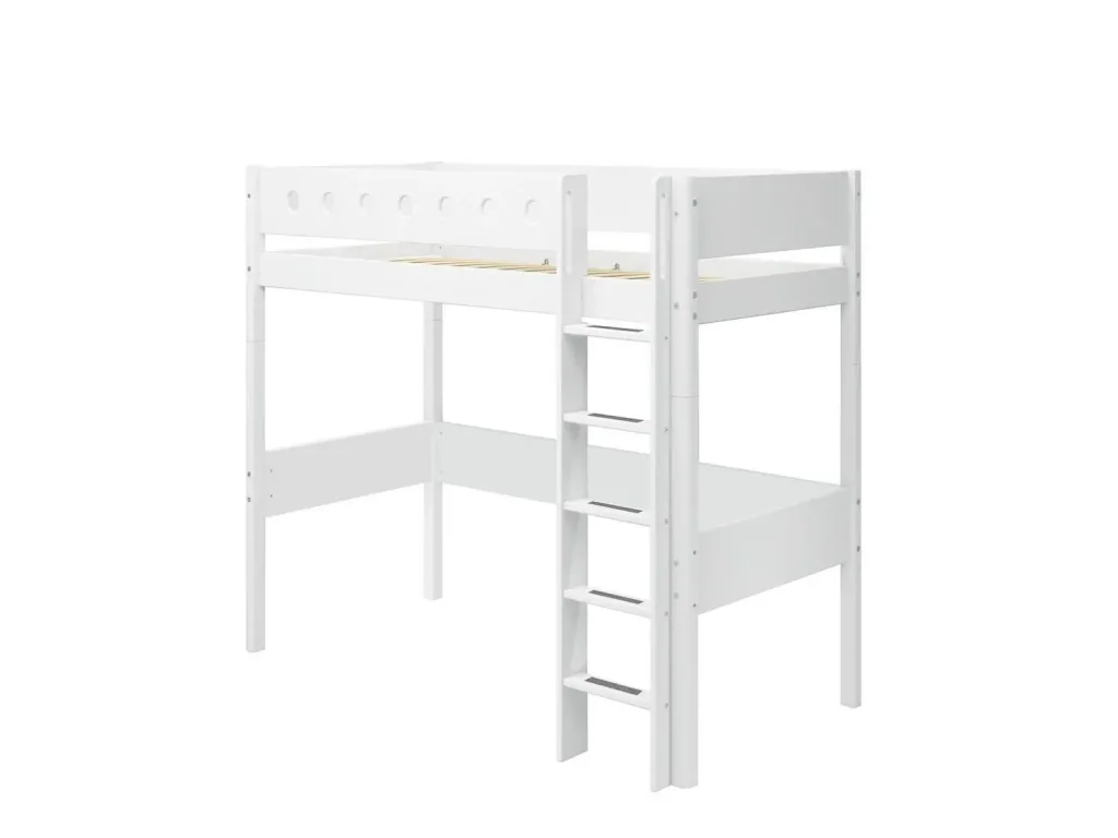 FLEXA Modulares Etagenbett, Hochbett, Halbhohes bett für Kinder - MDF und Kiefer, 90x200 cm, Mit Rutschfester Leiter, Farbe: weiss