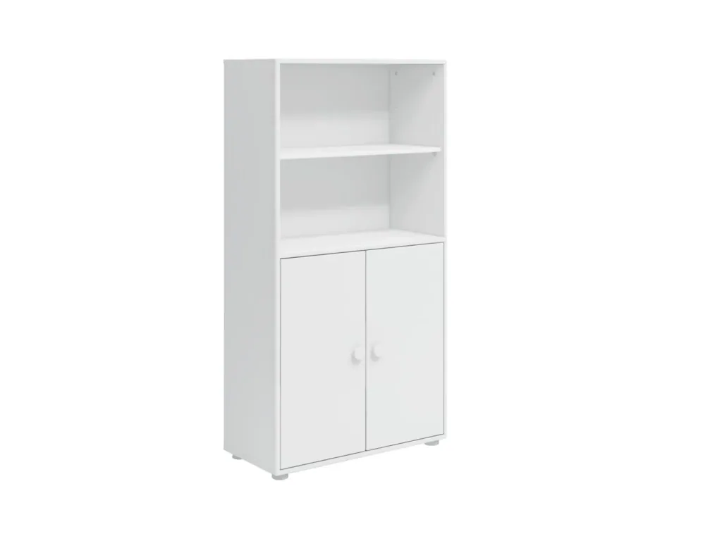 FLEXA Bücherregal, Bücherwand - Midi, 2 Türen, 72 cm x 138 cm, Farbe: weiss