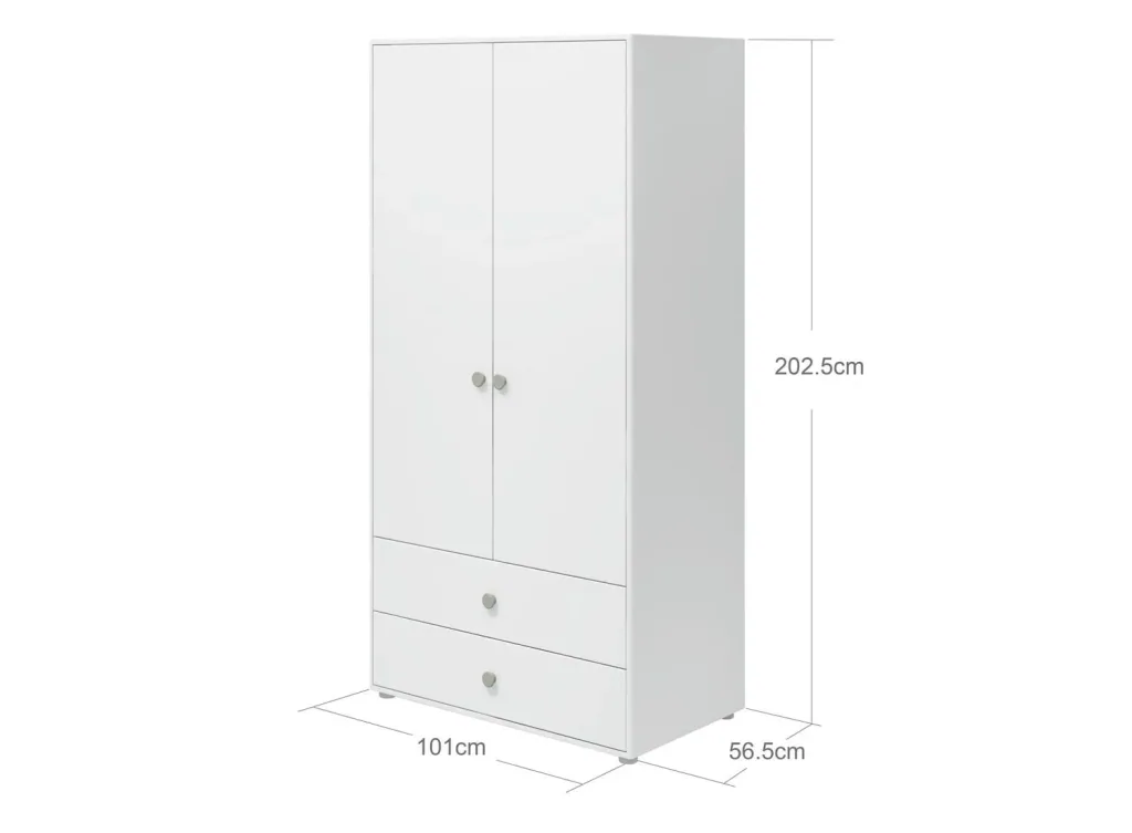 Flexa Kleiderschrank - Roomie, 2 Türen + 2 Schubladen, Farbe: Weiß/Naturgrün