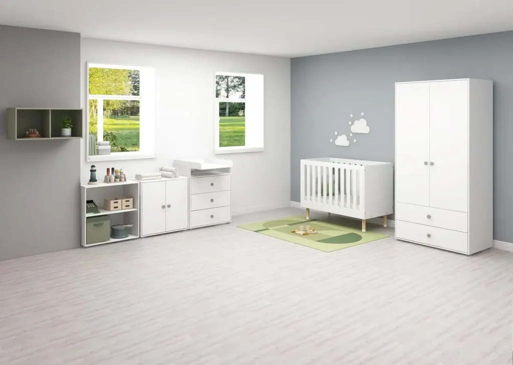Flexa Kleiderschrank - Roomie, 2 Türen + 2 Schubladen, Farbe: Weiß/Naturgrün