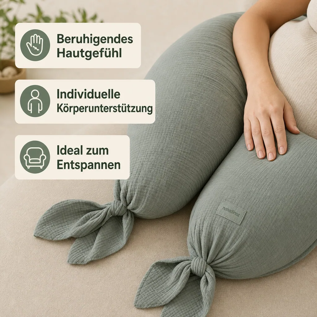Nobodinoz WABI SABI Stillkissen, Schwangerschaftskissen, 225 x 35 cm, Farbe: Azurblau