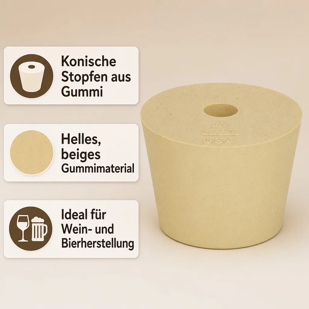 Gummistopfen für Gärungsflasche, PET 12/23L, mit Loch 9 mm