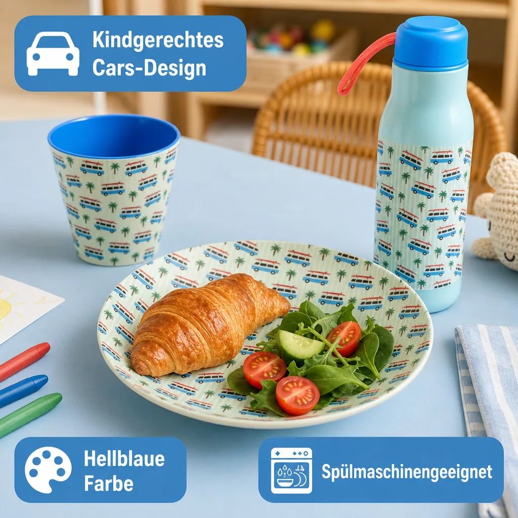 RICE Teller - Cars Print - Hellblau, Melamin, Größe: mittel