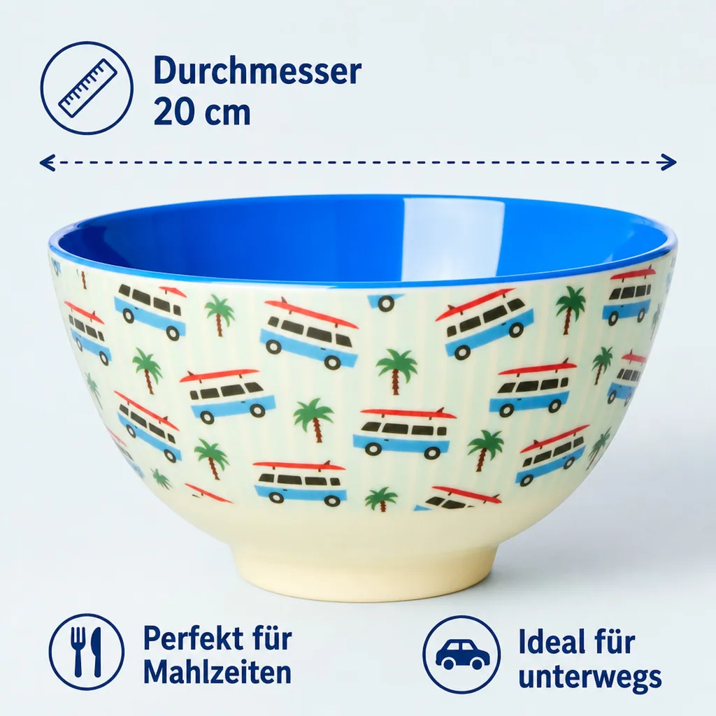 RICE Teller - Cars Print - Hellblau, Melamin, Größe: mittel