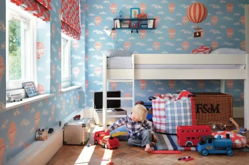 Little Sanderson Abracazoo Motivstoff Ballons & Fahrzeuge hellblau rot