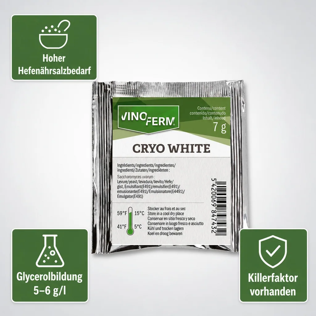 Weinhefe, Trockenhefe Wein - Vinoferm, Cryo White, 7g