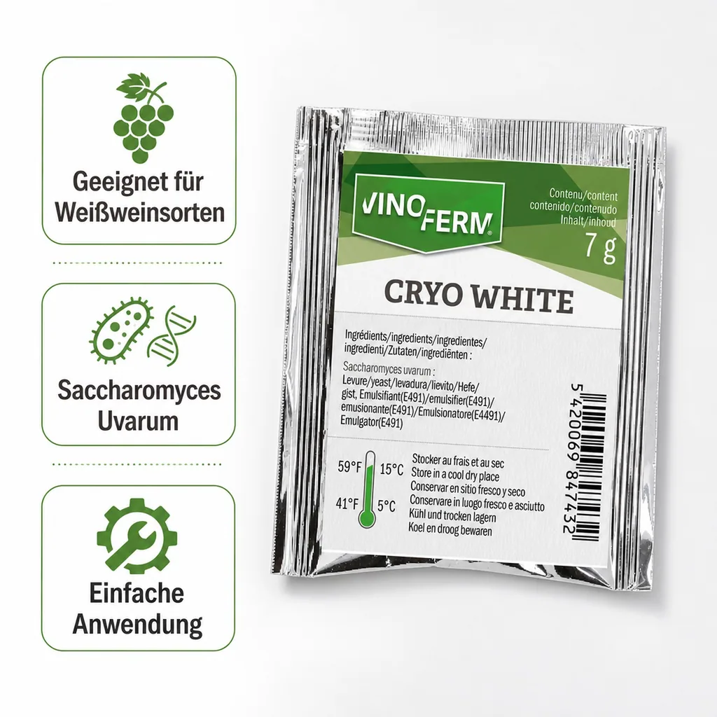 Weinhefe, Trockenhefe Wein - Vinoferm, Cryo White, 7g