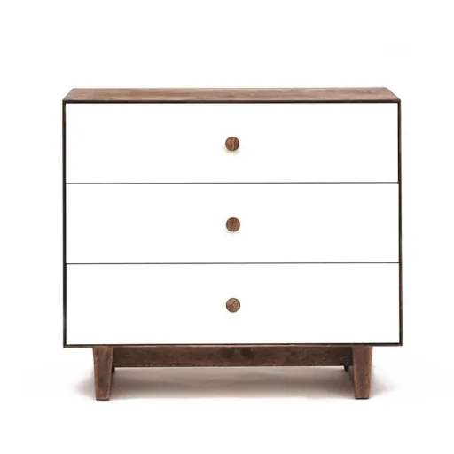 Oeuf Kommode Merlin 3 Schubkästen weiß/Walnuss Füße Rhea, Farbe Füsse: Birke