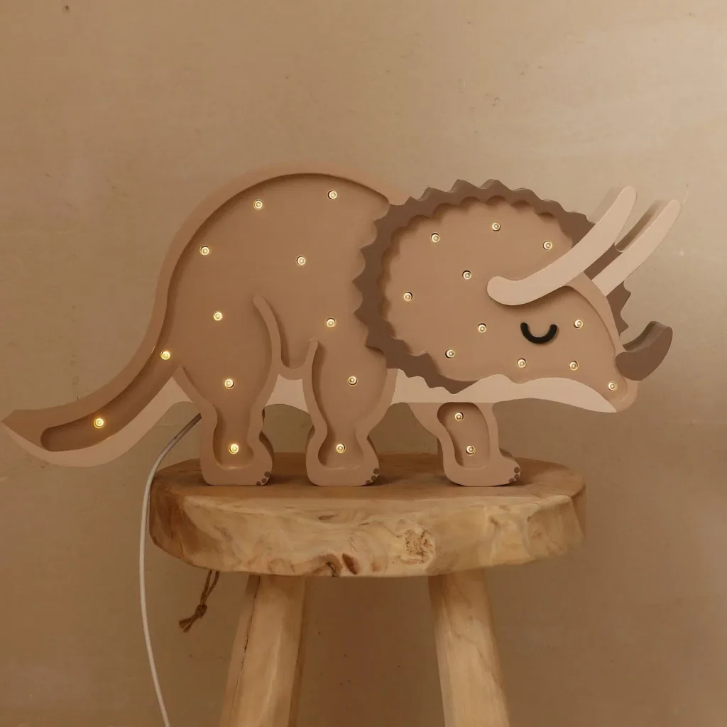 Little Lights Nachtlicht Kinder, Nachtlampe Triceratops-Dinosaurier - 100% Kiefernholz natur, Farbe: Paläo-Sand