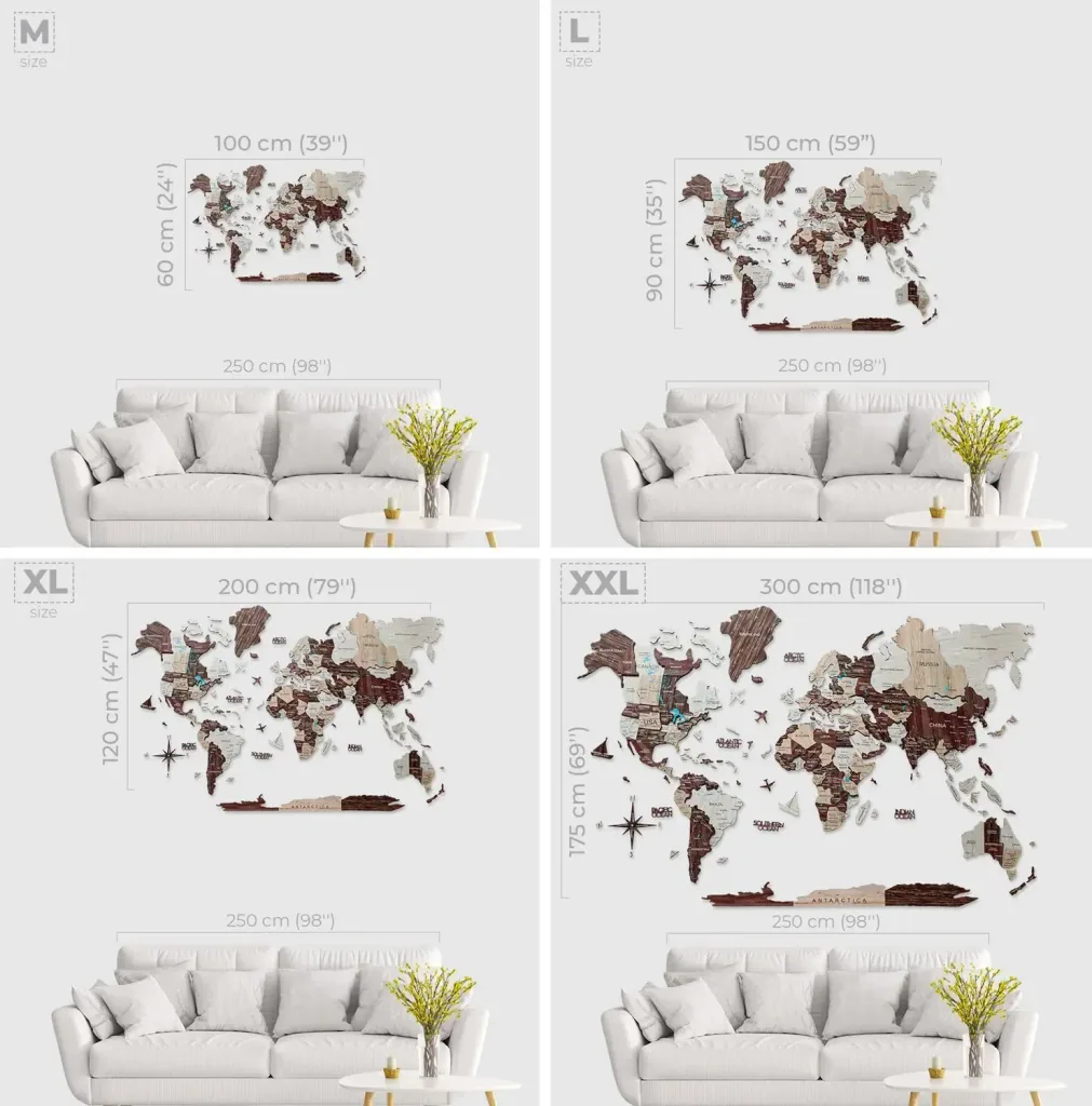 Weltkarte Holz, Landkarte Welt, Weltkarte Wanddeko 3D - Enjoy The Wood, Cappuccino Prime, Weltkarte Größe: L