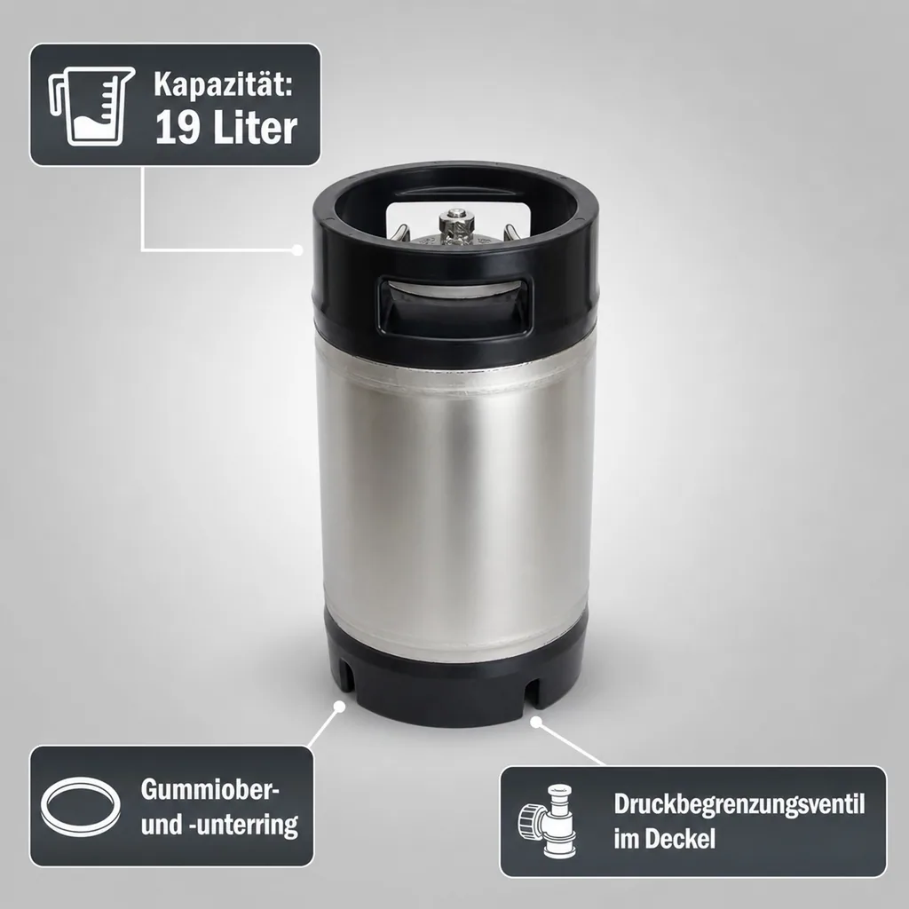 Brewferm Soda-Keg Druckfass, Edelstahl - 19L Fass für Hobbybrauer - Einfaches Befüllen & Reinigen, Größe: 9.5 L