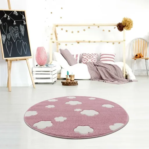 Livone Teppich rund Wolken rosa