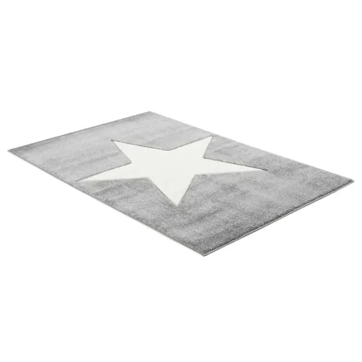 Livone Kinderteppich Stern weiss auf grau, Teppichgrösse: 120 x 180 cm