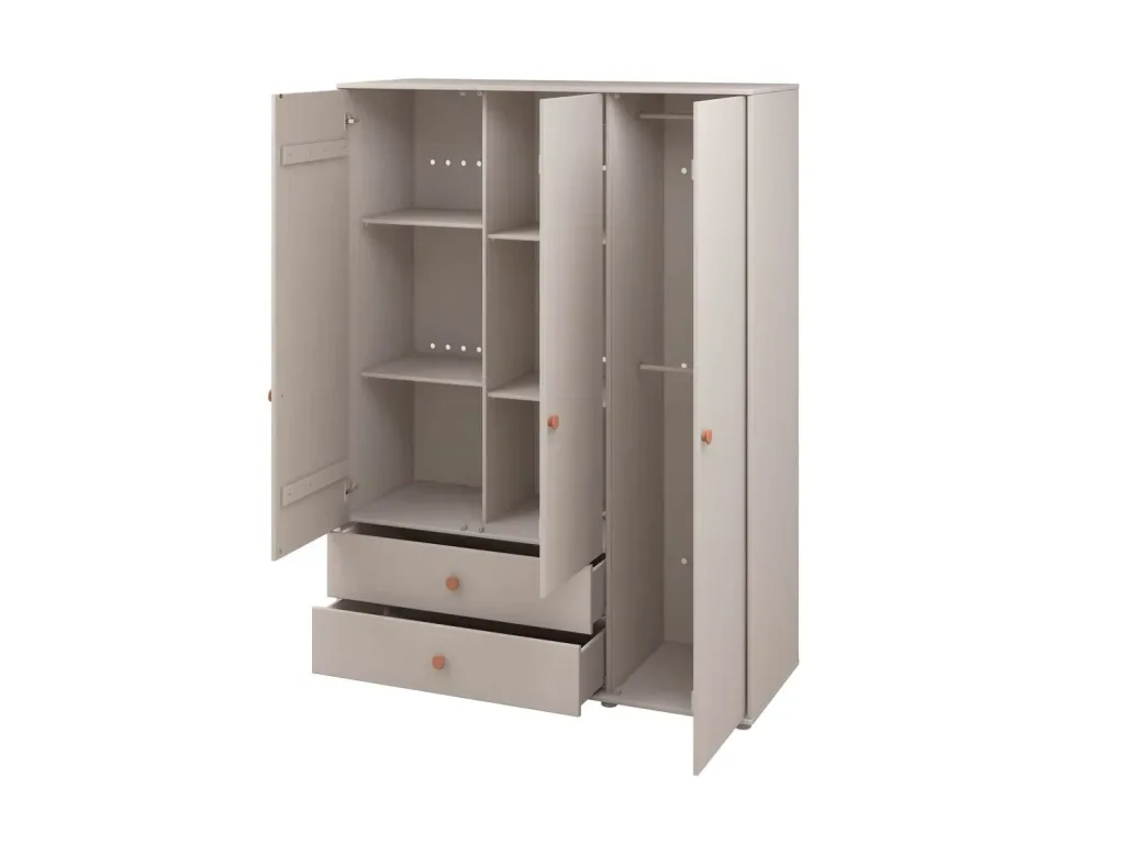 Flexa Kleiderschrank - Classic, 150x202,5 cm, Farbe: Grau gekalkt / Grau gekalkt / Rouge