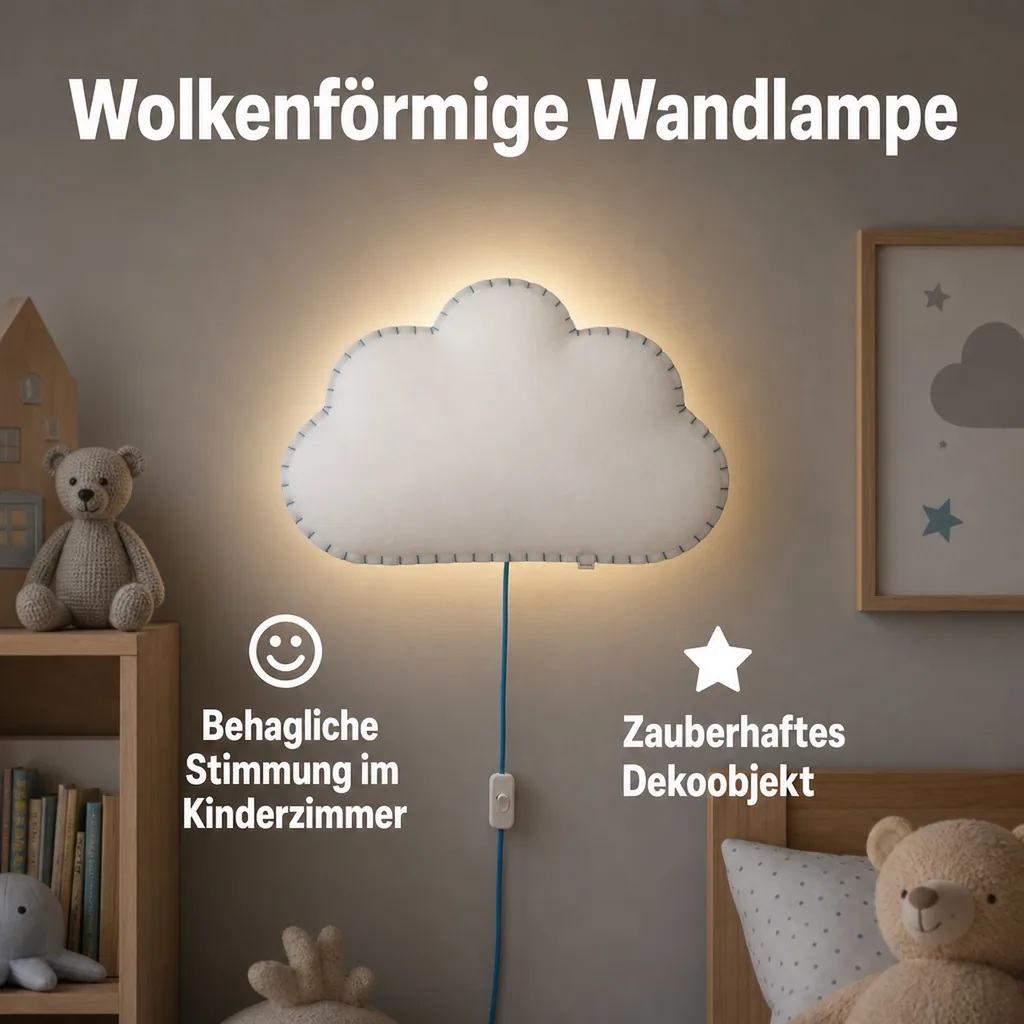 Buokids Softlampe Nachtlicht/Wandlampe Wolke, Ausführung: Schnur & Stecker; Farbe der Naht: blau