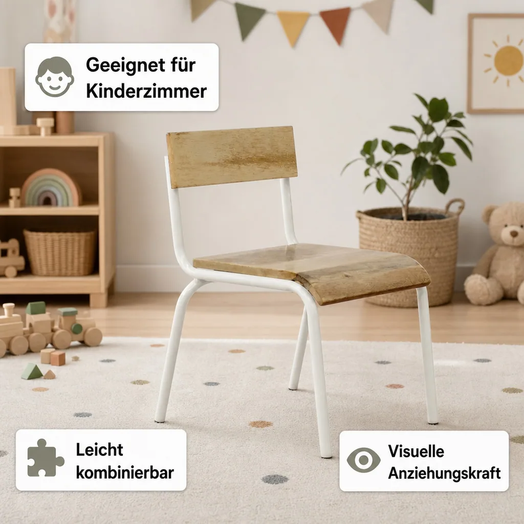 Weißer Kinderstuhl aus Holz und Metall Kidsdepot, Set von 2, 35x36x56 cm