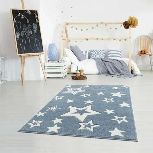 Livone Kinderteppich Galaxy Sterne blau, Teppichgrösse: 120 x 180 cm
