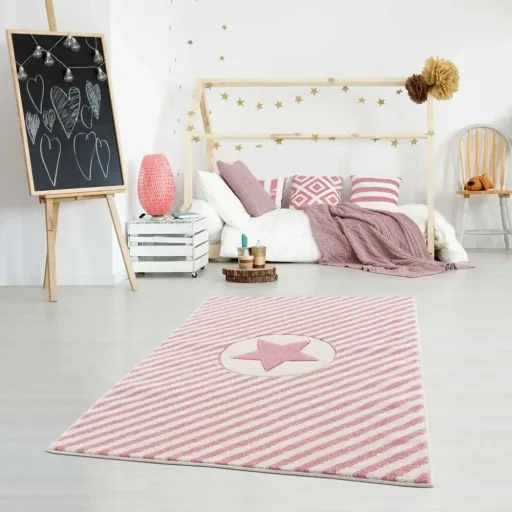 Livone Teppich Stern & Diagonal Streifen rosa, Teppichgrösse: 160 x 230 cm