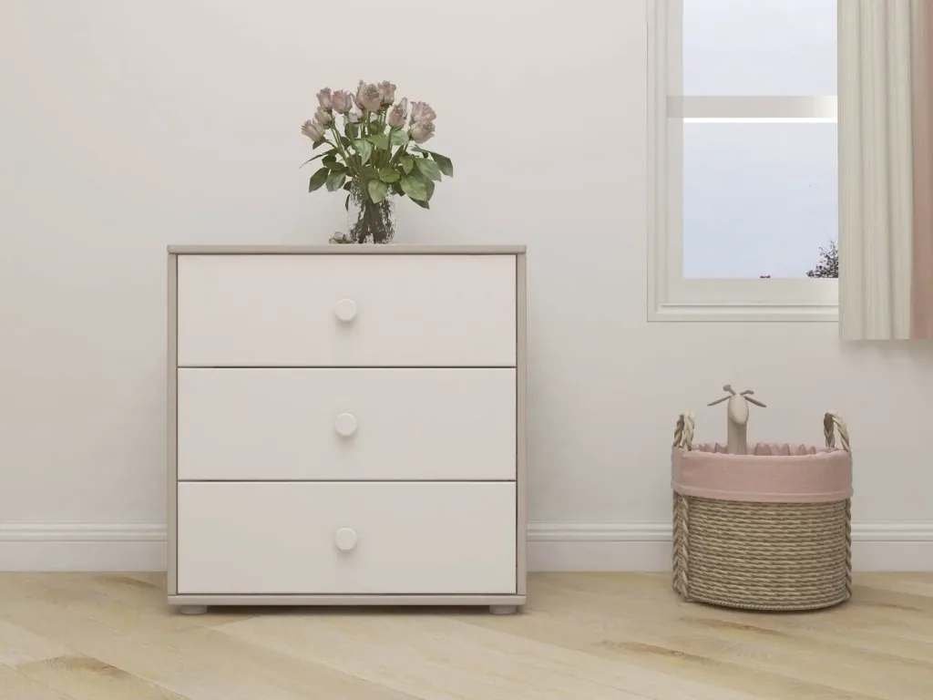 Flexa Kommode - Classic, mit 3 Schublade, 72x74,5 cm, Farbe: Grau gekalkt / Weiß / Weiß
