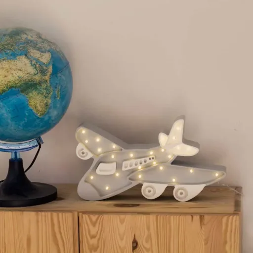 little lights Led Deko Kinderlampe Flugzeug grau