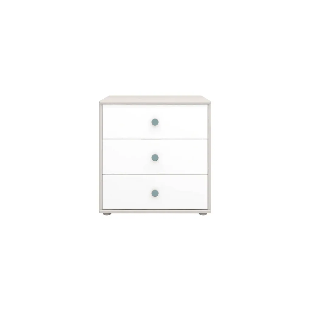 Flexa Kommode - Classic, mit 3 Schublade, 72x74,5 cm, Farbe: Grau gekalkt / Weiß / Türkis