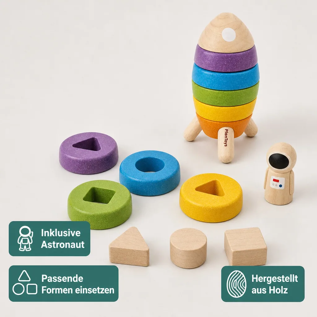 Plan Toys Stapelturm Rakete bunt
