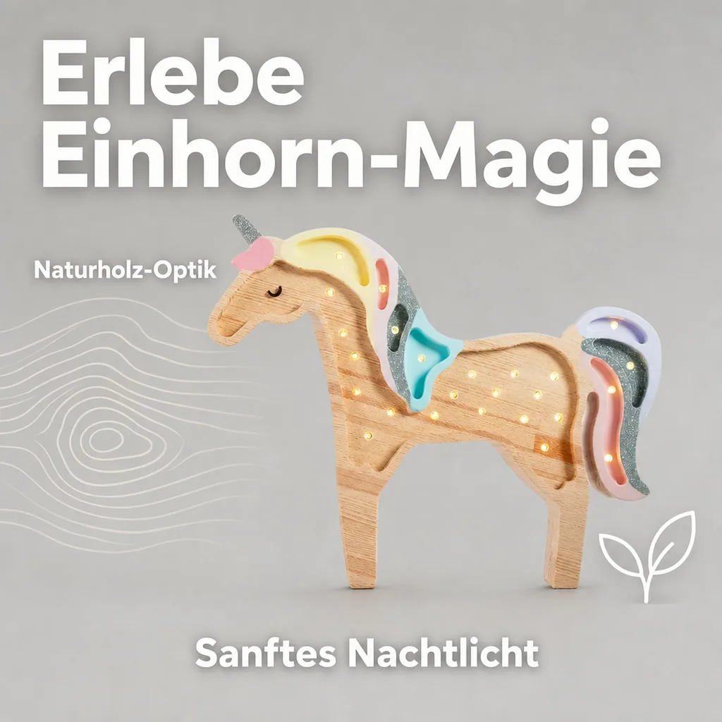 Little Lights Nachtlicht Kinder, Nachtlampe Einhorn - 100% Kiefernholz natur, Farbe: Regenbogenholz